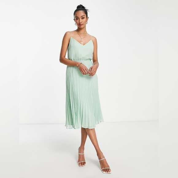 ASOS Dresses & Skirts - Nwt ASOS DESIGN pleated cami midi dress with drawstring waist in soft green 10